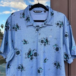 Travis Mathew Blue with Iris Floral Print Golf Polo XXL